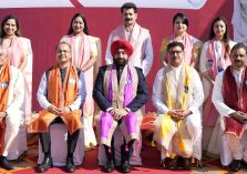 Governor Lt Gen Gurmit Singh (Retd) with the Chancellor of the University and others at the 6th convocation of Swami Ram Himalayan University.;?>