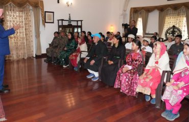 Governor Lt Gen Gurmit Singh (Retd) in conversation with the students of Nubra Valley of Ladakh region, Union Territory, who came on “Rashtriya Ekta Yatra”.