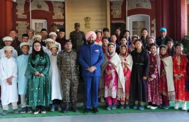 Governor Lt Gen Gurmit Singh (Retd) interacts with the students of Nubra Valley of Union Territory, Ladakh region, who came on “Rashtriya Ekta Yatra”.