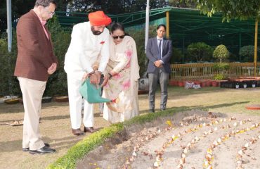 Governor Lt Gen Gurmit Singh (Retd) plants attractive and delicate tulip bulbs at Raj Bhawan.