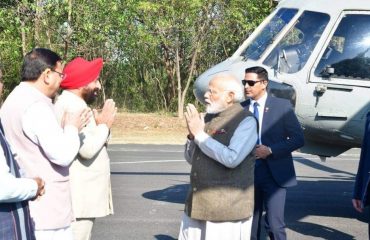 Governor and Chief Minister welcoming and felicitating Honorable Prime Minister Shri Narendra Modi at IMA Helipad