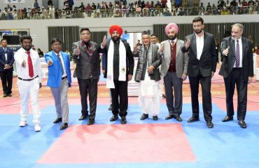Governor Lt Gen Gurmit Singh (Retd) meeting the players at the 7th International Taekwondo Championship-2023 at the Parade Ground.