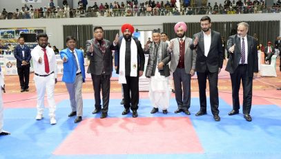 Governor Lt Gen Gurmit Singh (Retd) meeting the players at the 7th International Taekwondo Championship-2023 at the Parade Ground.