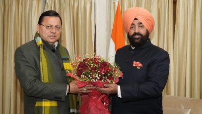 Chief Minister Shri Pushkar Singh Dhami pays courtesy call on the Governor.