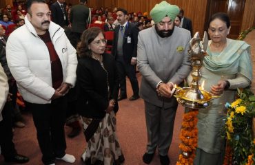 Governor Lt Gen Gurmit Singh (Retd) inaugurating the program organized on the occasion of 'National Girl Child Day' at Raj Bhawan by lighting the lamp.