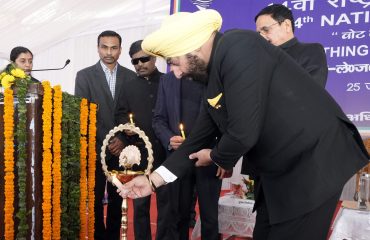 The Governor inaugurating the 14th 'National Voter's Day' program by lighting the lamp organized at Gandhi Park, Dehradun.