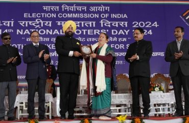 Governor being felicitated on the occasion of 'National Voter's Day'.