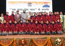 ⁠Governor with girl students on the occasion of the Foundation Day of Uttar Pradesh State at Raj Bhavan.;?>