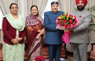 Hans Foundation founder Mata Mangala and Bhole Ji Maharaj paying courtesy call on the Governor.