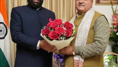 Shri Mahendra Bhatt, MP elected to Rajya Sabha from the state, paying courtesy call on the Governor.