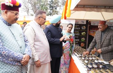 वसंतोत्सव में लगाये गये स्टॉलों का भ्रमण कर जानकारी प्राप्त करते हुए राज्यपाल।