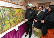 Governor inspecting the art gallery and photo exhibition at Raj Bhawan.;?>