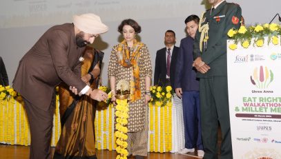 ⁠The Governor lighting the lamp of “Eat Right-Millet Fair” organized by the Food Safety and Standards Authority of India at UPES University.