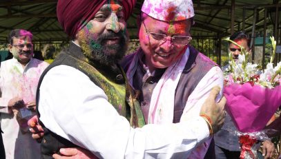 Chief Minister Shri Pushkar Singh Dhami meeting the Governor on the occasion of Holi.