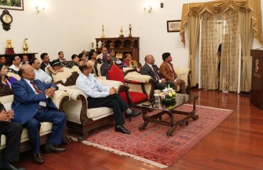 Governor addressing the Odisha State Foundation Day program at Raj Bhawan.