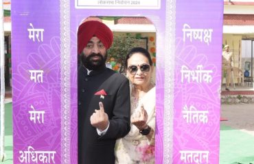 Governor Lt. Gen. Gurmit Singh (Retd) and First Lady Smt. Gurmit Kaur captured a moment at the selfie point after casting their votes.