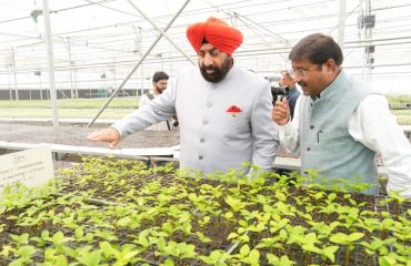The Hon'ble Governor inspecting the Seed Development and Germination center, High-Tech Green House, Laboratory and Gardens at the Centre of Aromatic Plants (CAP).