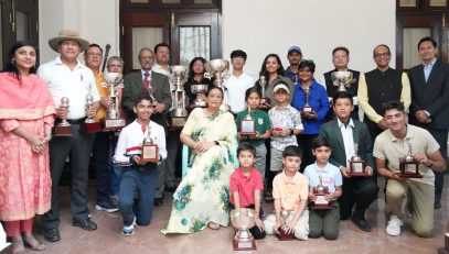 First Lady Mrs. Gurmeet Kaur with the winners of the 19th "Governor's Cup Golf Tournament-2024,"