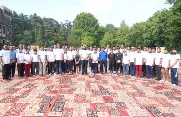 Hon'ble Governor with the officials and employees of Raj Bhawan on the occasion of International Yoga Day.