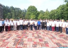 Hon'ble Governor with the officials and employees of Raj Bhawan on the occasion of International Yoga Day.;?>