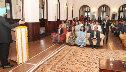 Hon'ble Governor addressing the Parivar Milan program at Raj Bhawan, Nainital.