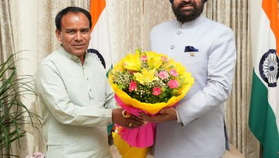 Health Minister Dr. Dhan Singh Rawat paying a courtesy call on the Governor.