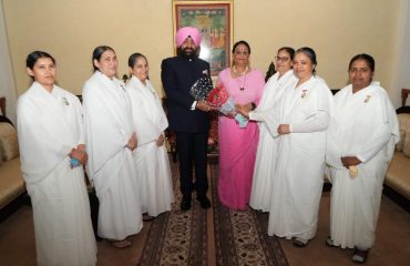 Brahma Kumari Prajapita's sisters meeting the Governor on the occasion of Raksha Bandhan at Raj Bhawan..