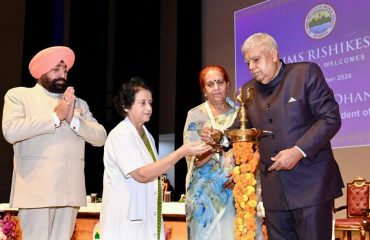 Vice President and Governor inaugurating the programme organised at AIIMS Rishikesh.