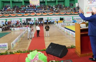 Governor addressing the 33rd Senior National Wushu Championship.