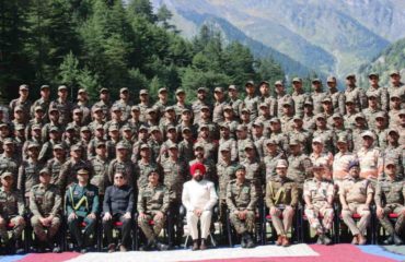 Governor with ITBP soldiers at Sainik Sammelan held in Harshil.