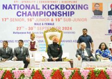 Governor participating in the closing ceremony of the kick boxing competition held at Parade Ground, Dehradun.;?>