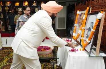 Governor paying tribute to the Father of the Nation Mahatma Gandhi and former Prime Minister Late Lal Bahadur Shastri by offering flowers on their portraits on the occasion of their birth anniversary.