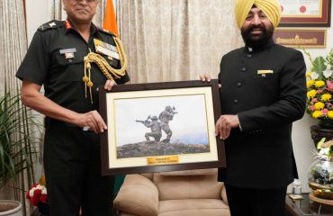 General Officer Commanding-in-Chief, Central Command, Lt Gen A Sengupta paying a courtesy call on Governor Lt Gen Gurmit Singh (Retd).