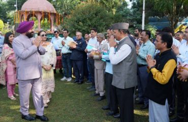 The Governor accepting the greetings of the officers and employees of Raj Bhavan during the Deepawali Milan programme organised at Raj Bhawan.