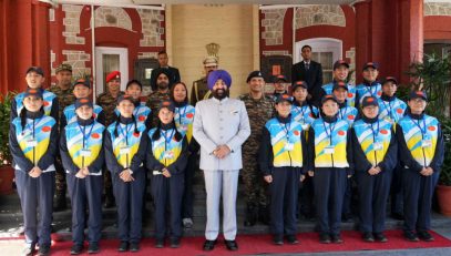 Students of Sikkim University on the "National Unity Tour" meeting the Governor.