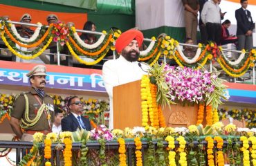 Governor addressing the program organized at Police Line, Dehradun on the occasion of State Foundation Day.