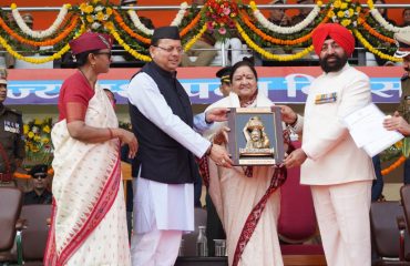 Governor and Chief Minister honoring social reformer and spiritual guru Mata Mangala with the 