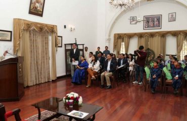 Governor addressing the program organized for environmental protection courtesy of Oho Radio and Dettol, at Raj Bhawan.