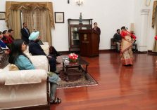 Governor watching the cultural program presented by students on the occasion of Nagaland and Assam State Foundation Day at Raj Bhawan.;?>