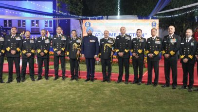 Governor with Naval officers in a program organized on Navy Day at the National Hydrographic Office located at Rajpur Road.