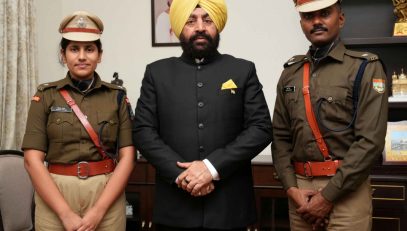 Trainee IPS officers Kush Mishra and Nisha Yadav paying a courtesy call on the Governor.