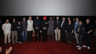 Governor with the dignitaries present on the occasion of the launch program of docudrama "The Young Tank Commander" in Gurugram, Haryana.