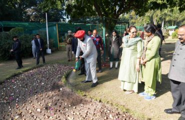 Governor and First Lady Smt. Gurmeet Kaur planting tulip bulbs in the Raj Bhawan premises.