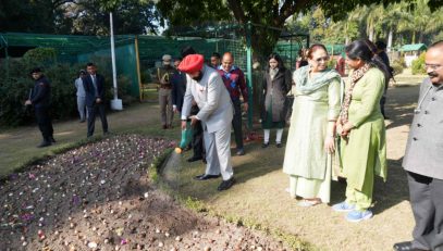 Governor and First Lady Smt. Gurmeet Kaur planting tulip bulbs in the Raj Bhawan premises.