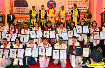 Governor with students at the 9th convocation of Uttarakhand Open University, Haldwani.