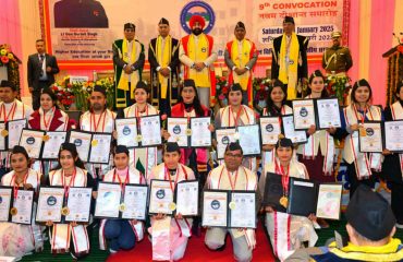 Governor with students at the 9th convocation of Uttarakhand Open University, Haldwani.