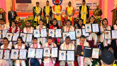 Governor with students at the 9th convocation of Uttarakhand Open University, Haldwani.