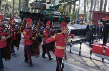 Governor taking salute of the parade of veterans at Shaurya Sthal, Dehradun on the occasion of Armed Forces Veterans Day.