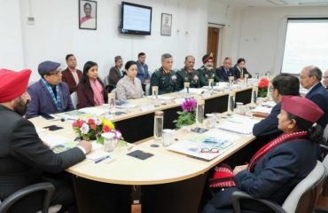 Governor taking the meeting of the management committee of Uttarakhand Sainik Rehabilitation Institute in Raj Bhawan.