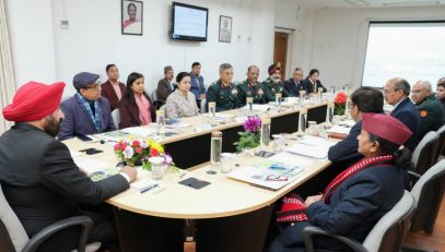 Governor taking the meeting of the management committee of Uttarakhand Sainik Rehabilitation Institute in Raj Bhawan.